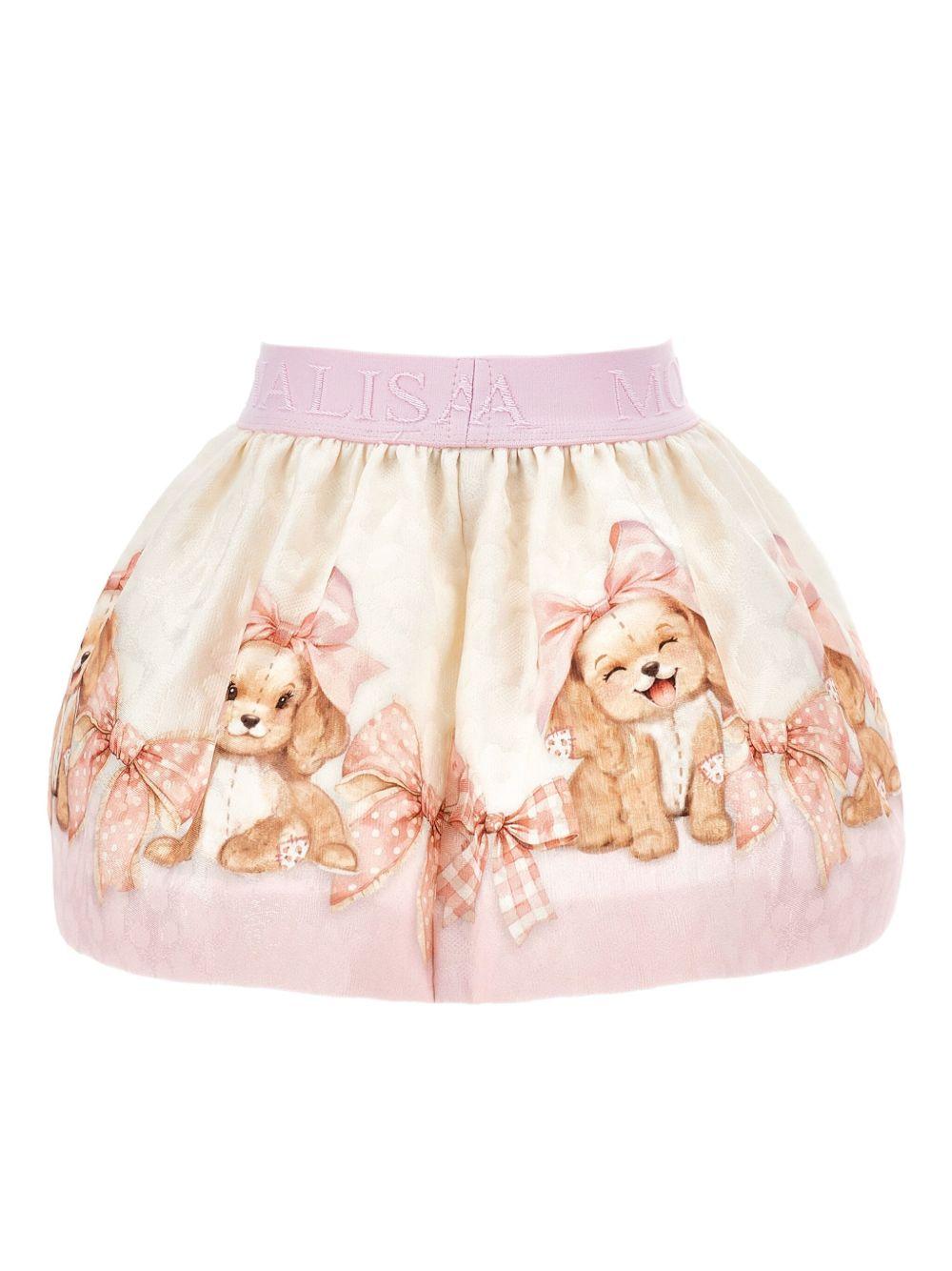 Gonna bianca svasata con stampa grafica e vita elasticizzata 31F7016651 0190 MONNALISA KIDS 