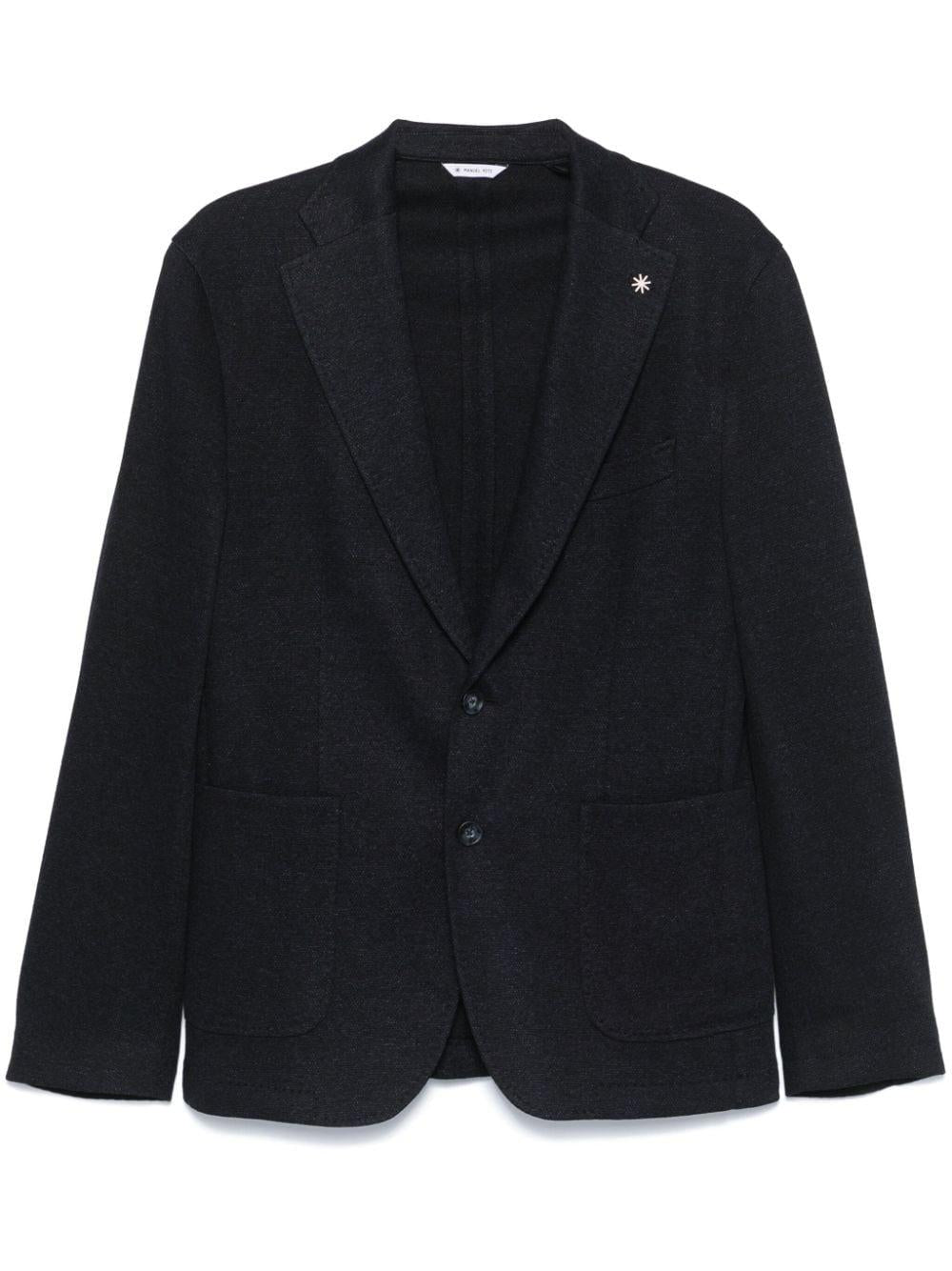 Blazer blu micro texture con spilla logo