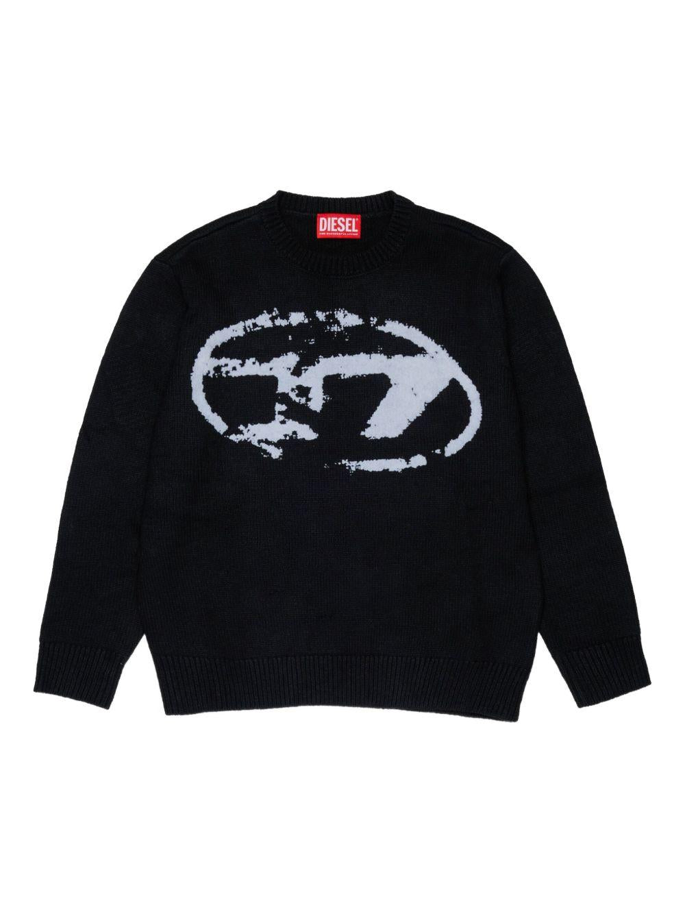 Maglione Nero in Cotone con Logo Stampato J02429KYAYX K900 DIESEL KIDS 