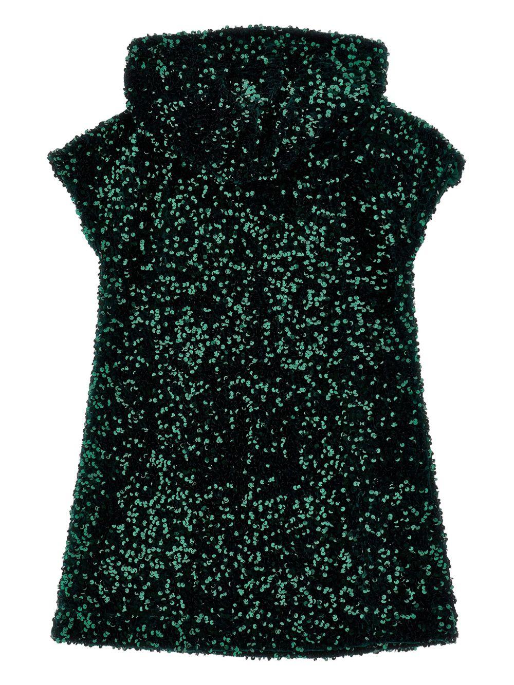 Abito Verde Scuro con Paillettes Cappuccio e Logo 49F9036049 0025 MONNALISA KIDS 