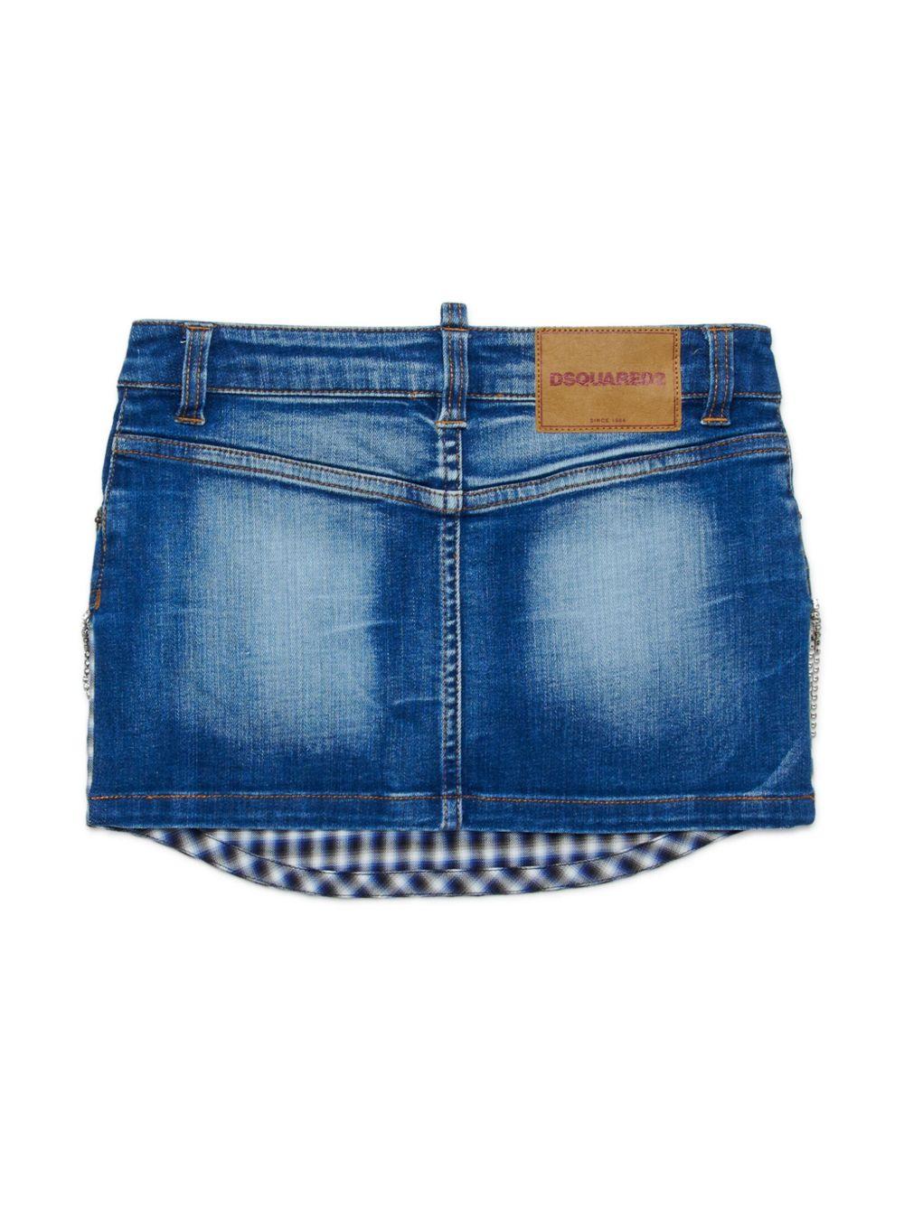 Gonna in denim e frange con strass