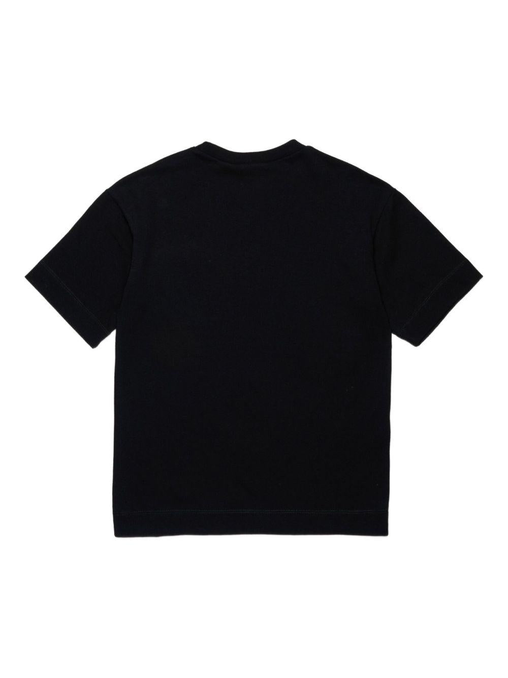 T-shirt nera in cotone con logo e taschino M01415M00RF 0M900 MARNI KIDS 