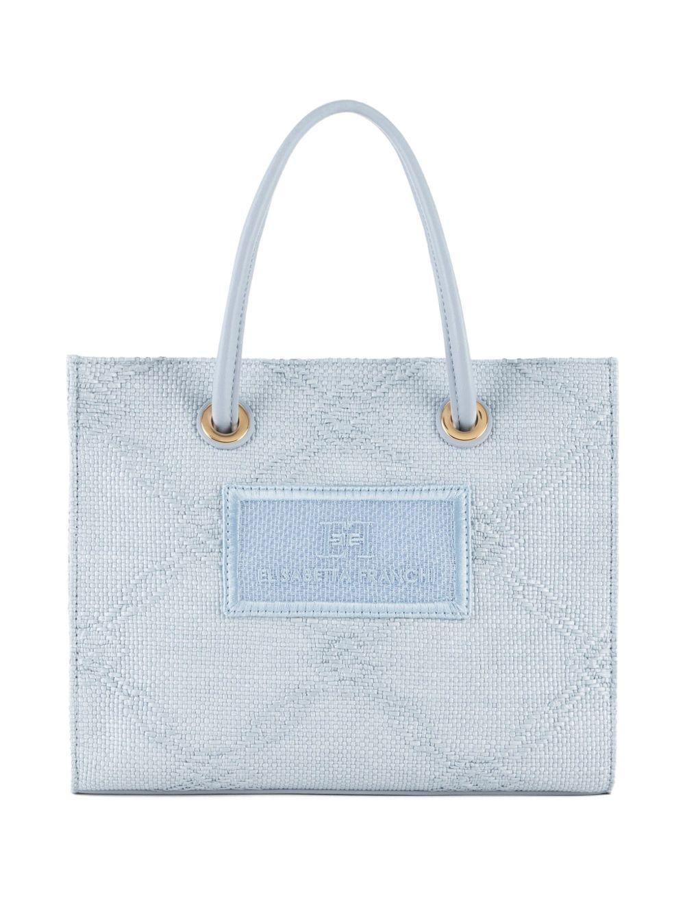 Tote piccola in rafia jacquard celeste