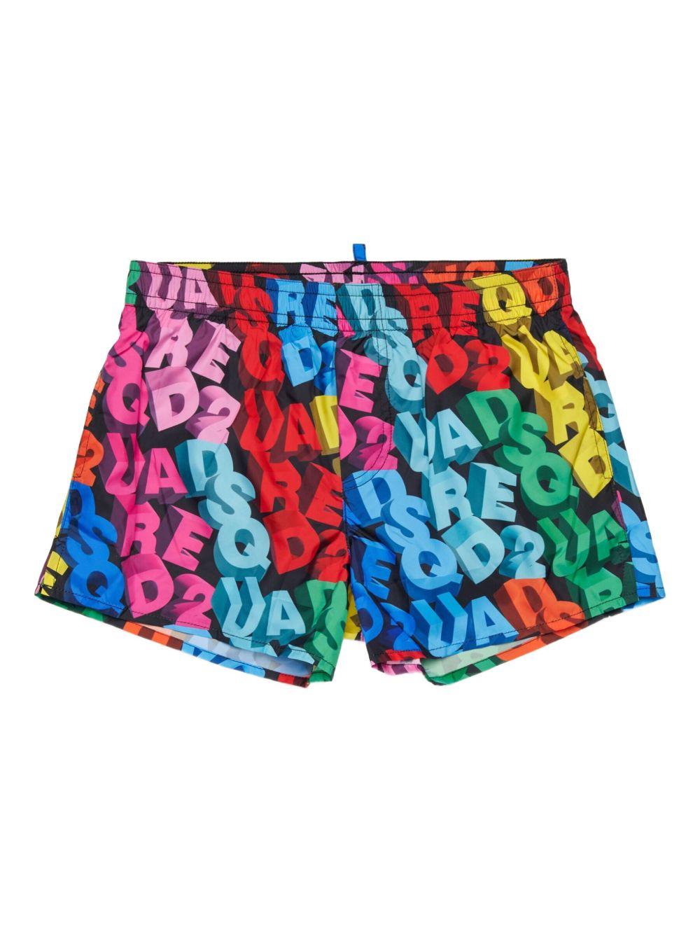 Boxer da mare con stampa lettering multicolor DQ3292D0AH6 DQ003 DSQUARED KIDS 