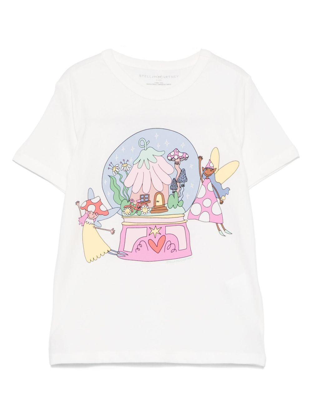 T-shirt avorio stampa frotale con fatine
