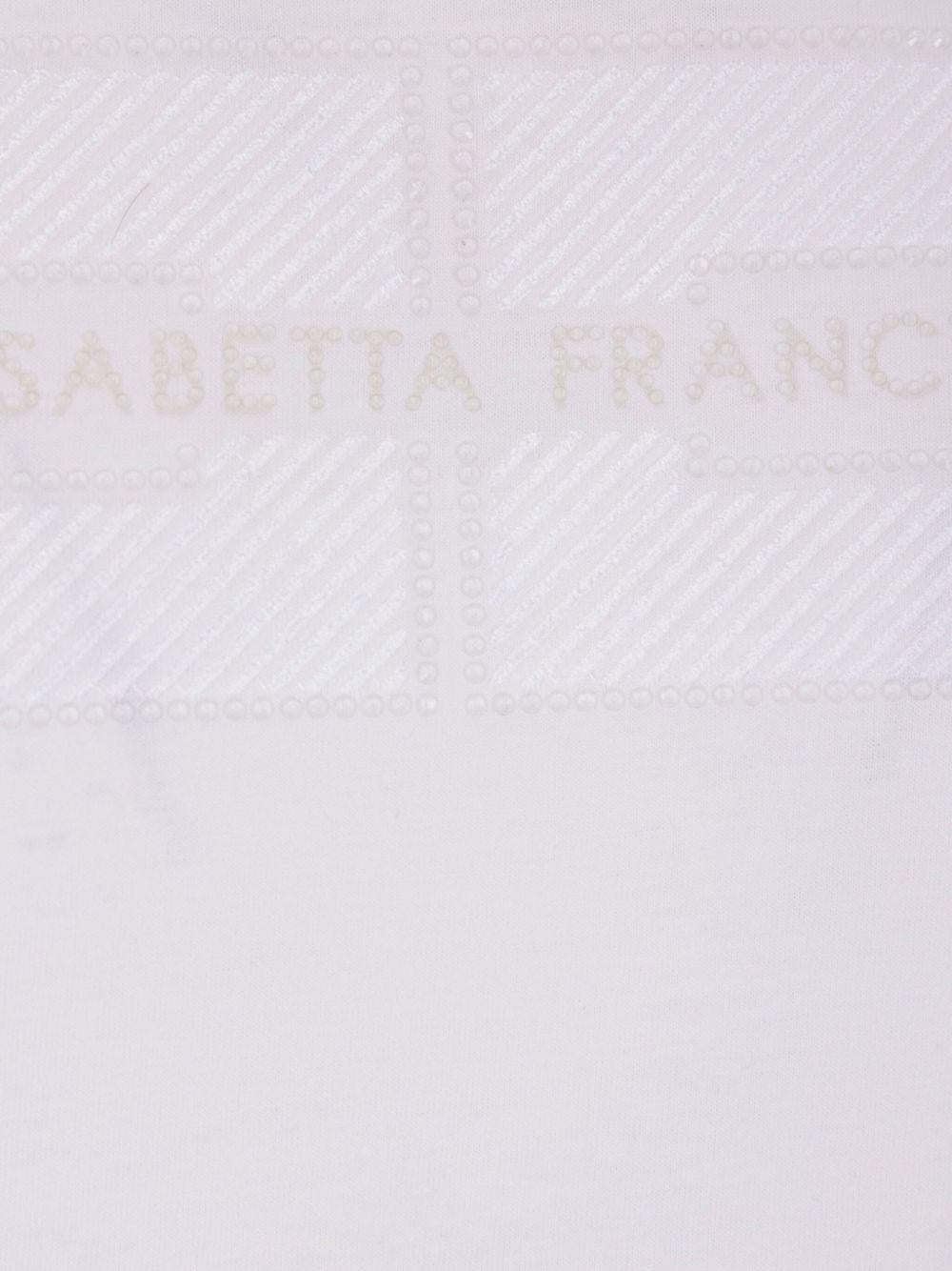 T-shirt bianca in jersey con logo ricamato e strass