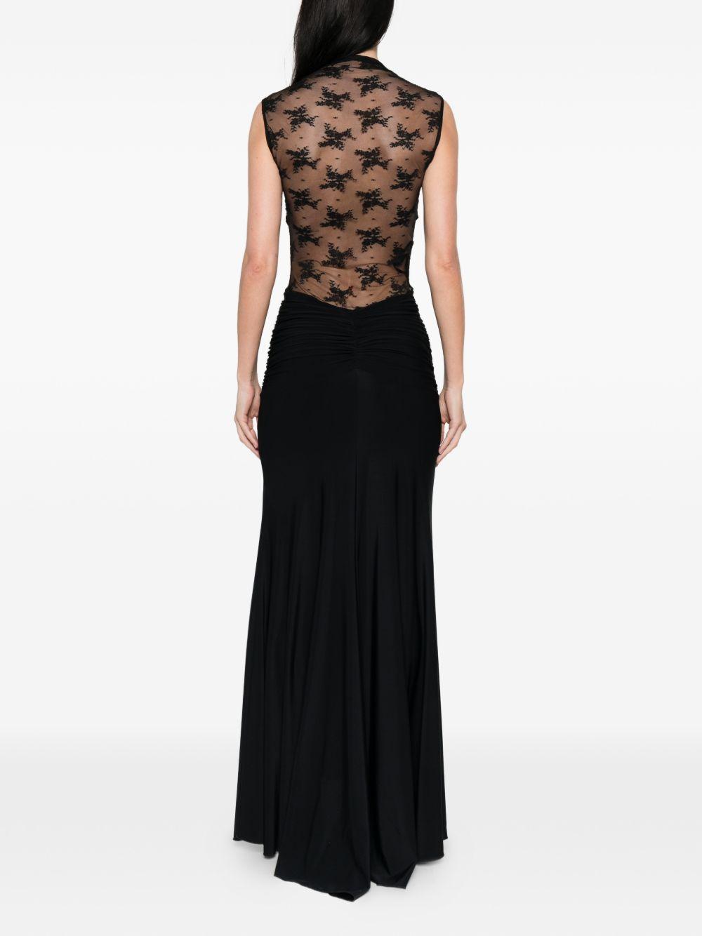 Abito lungo con scollo halter e dettagli in pizzo WE00786 NERO BABYLON EUREKA 