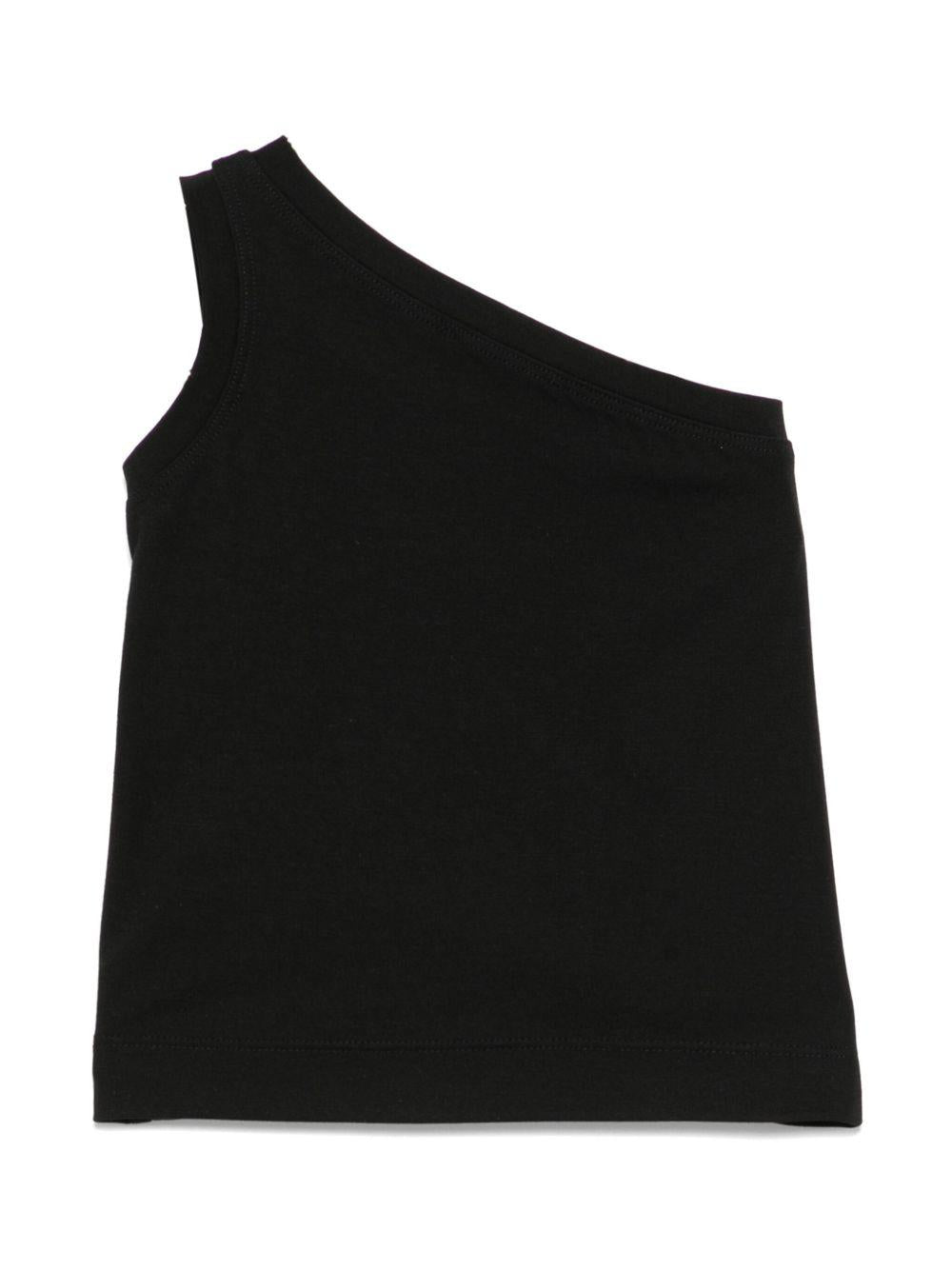 Top nero monospalla fiocco leopardato