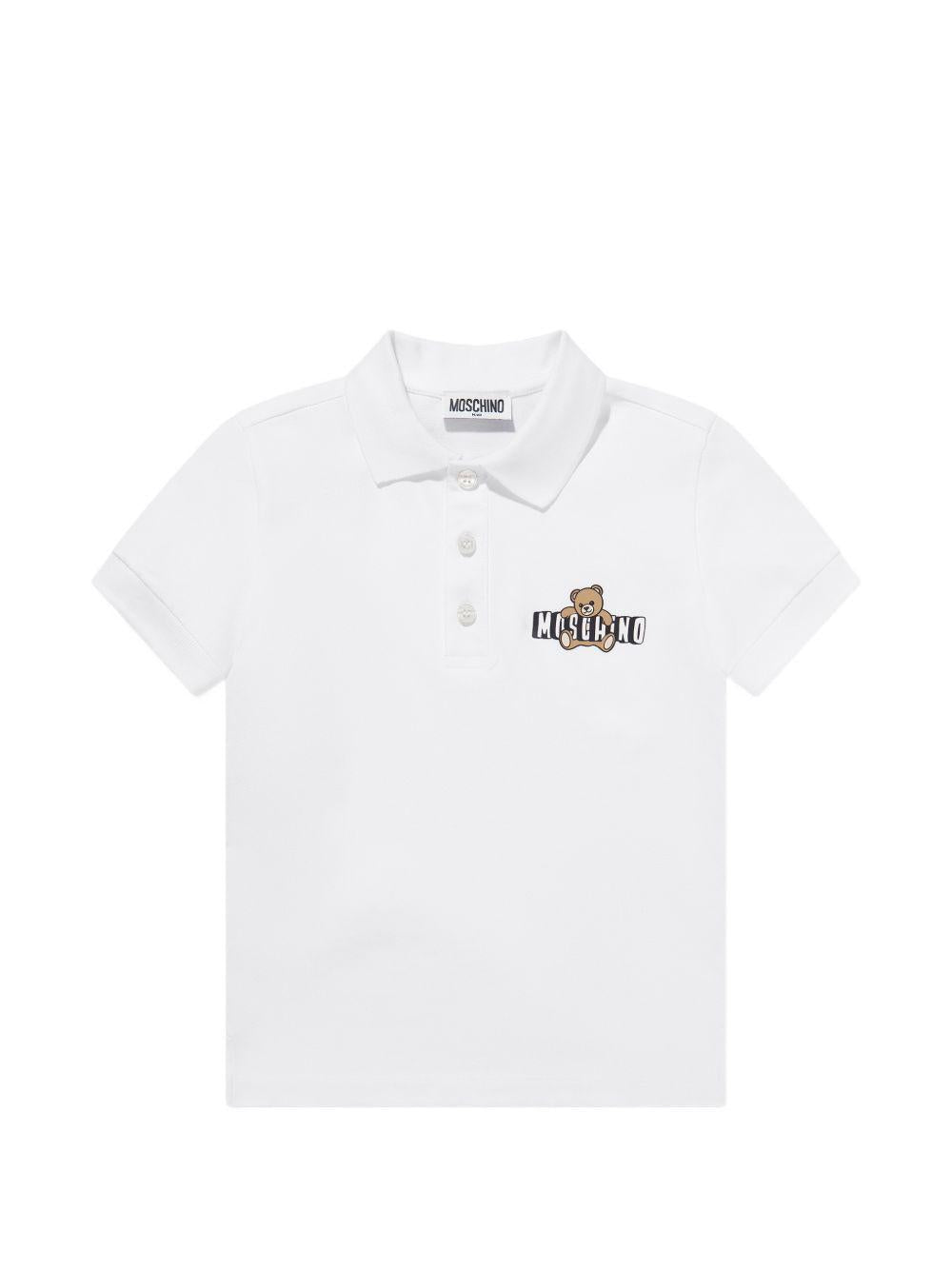 Polo in cotone con logo HSM03YLFA09 10101 MOSCHINO KIDS 
