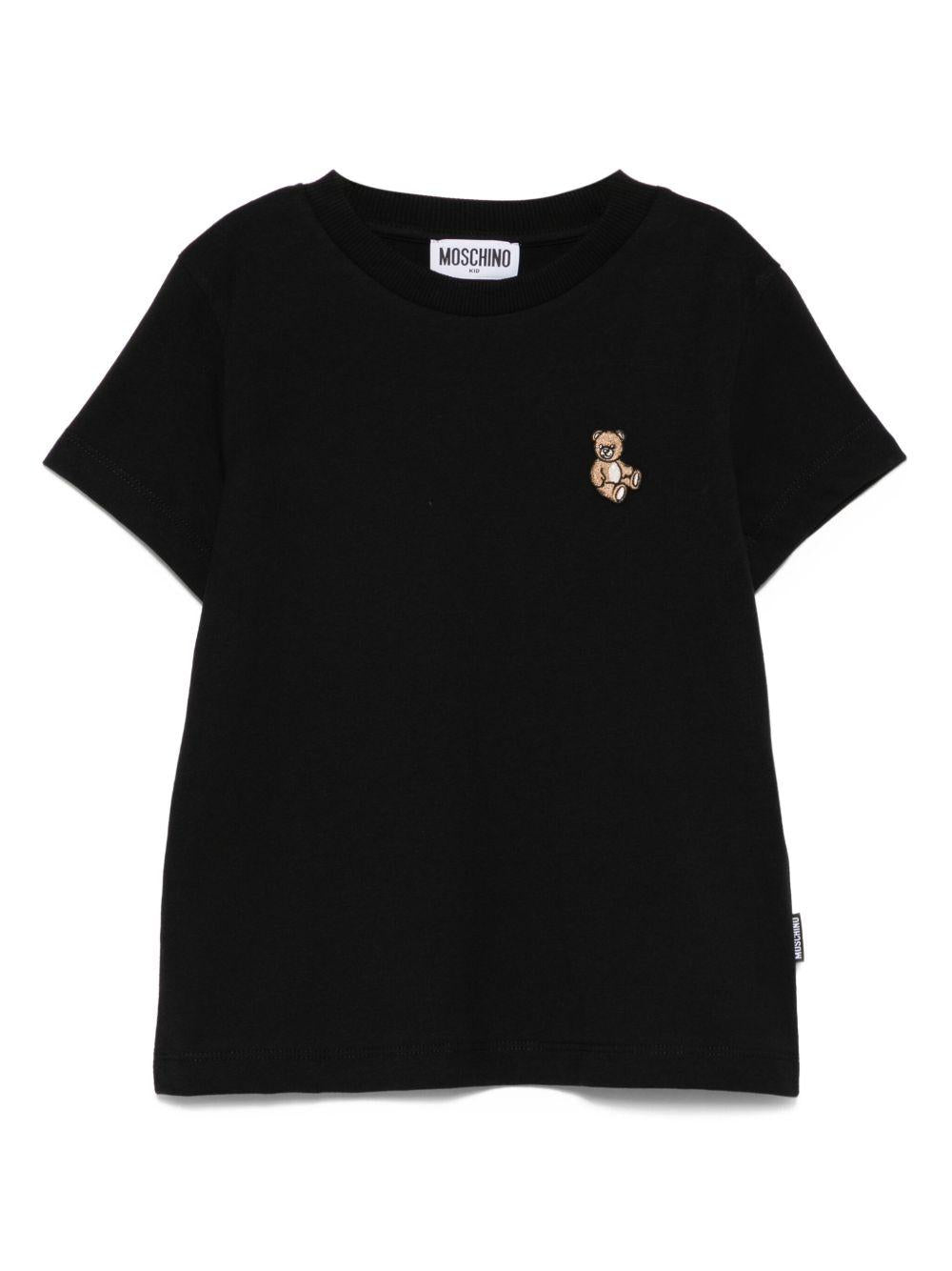 T-shirt nera con ricamo orsetto HRM058LAA10 60100 MOSCHINO KIDS 