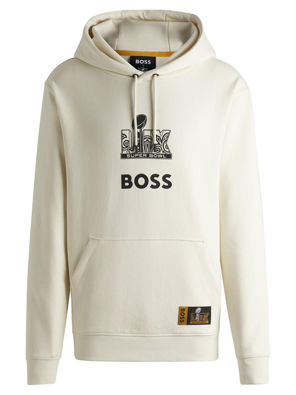 Felpa bianca con cappuccio elasticizzata BOSS x NFL con grafica color oro