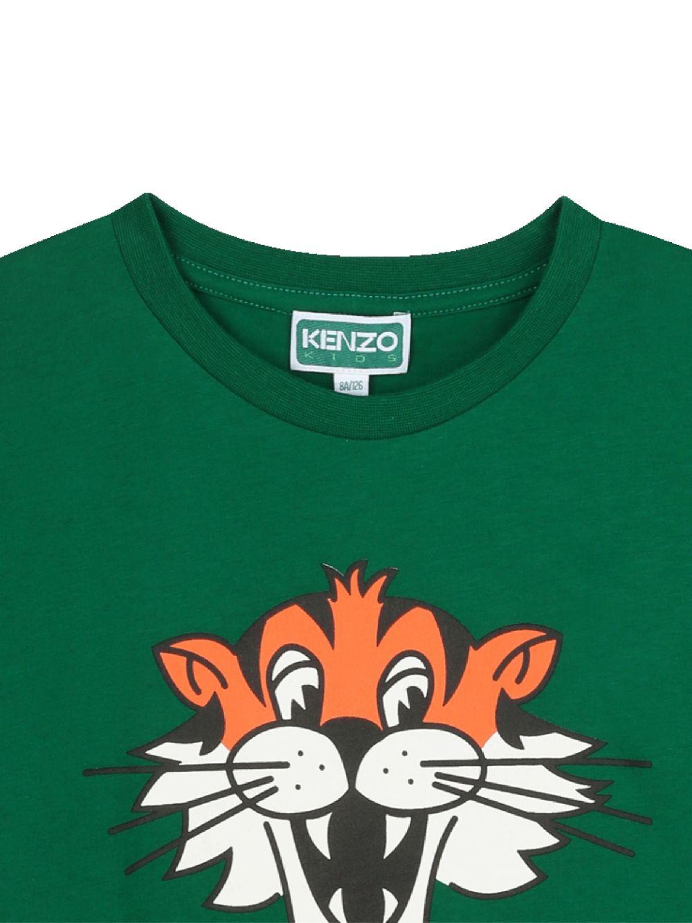T-shirt verde con grafica Tiger K61450 67C KENZO KIDS 