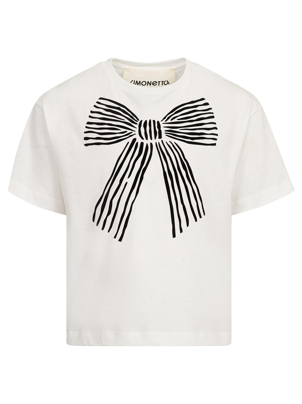 T-shirt bianca con stampa fiocco nero SW8A01J0177 101NE SIMONETTA KIDS 