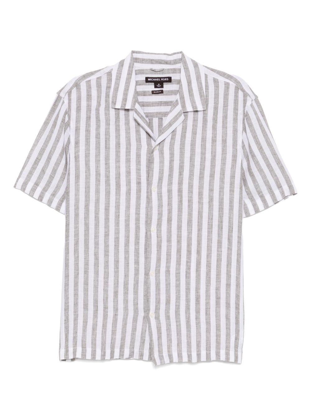 Camicia in misto lino e cotone a righe bianca e verde