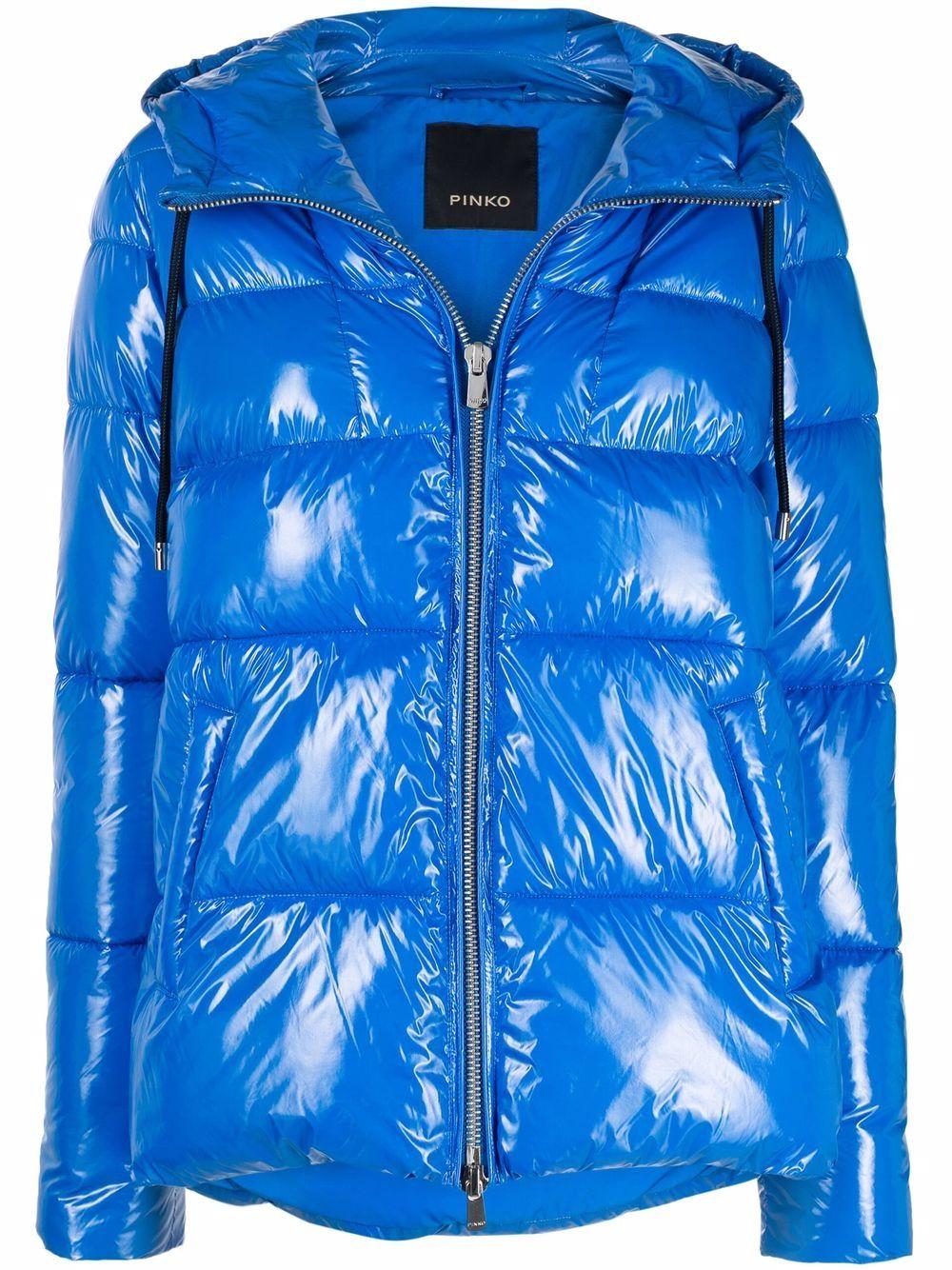 Giubbino bluette in pelle verniciata