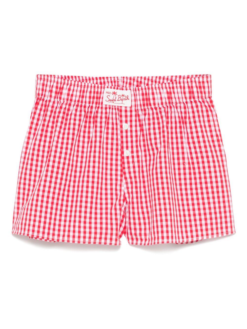 Short boxy fantasia a quadretti rosso