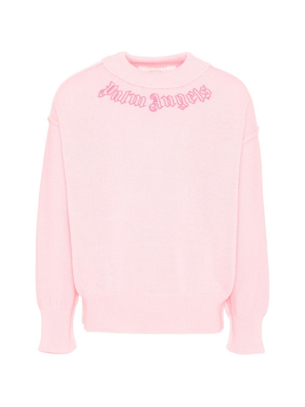 Pullover girocollo in cotone con ricamo logo PGHE002S26KNI002 042 PALM ANGELS KIDS 