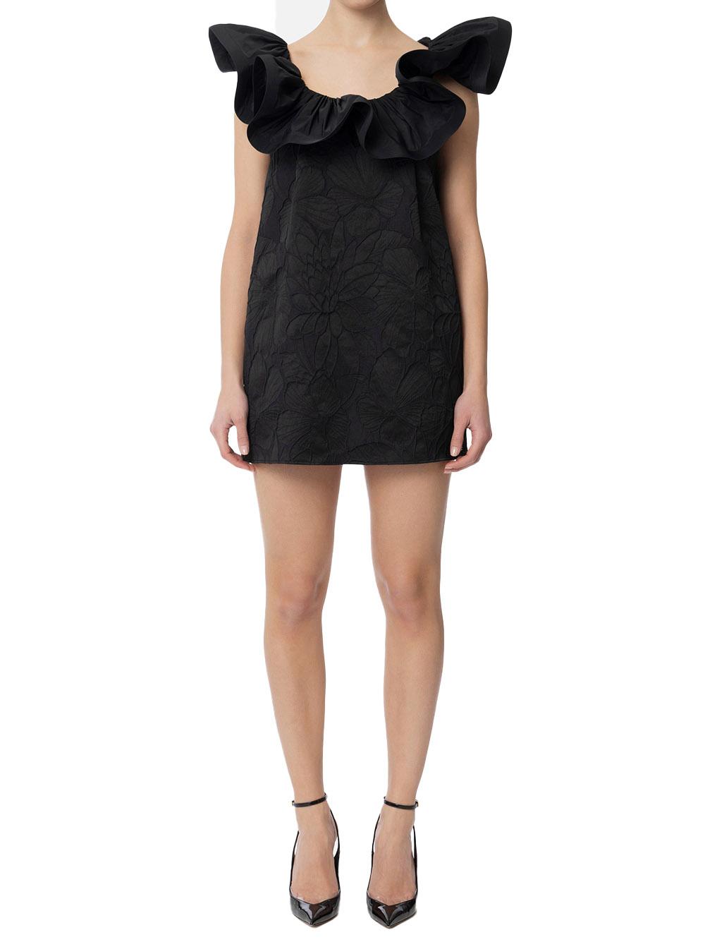 Abito in jacquard floreale con ruche