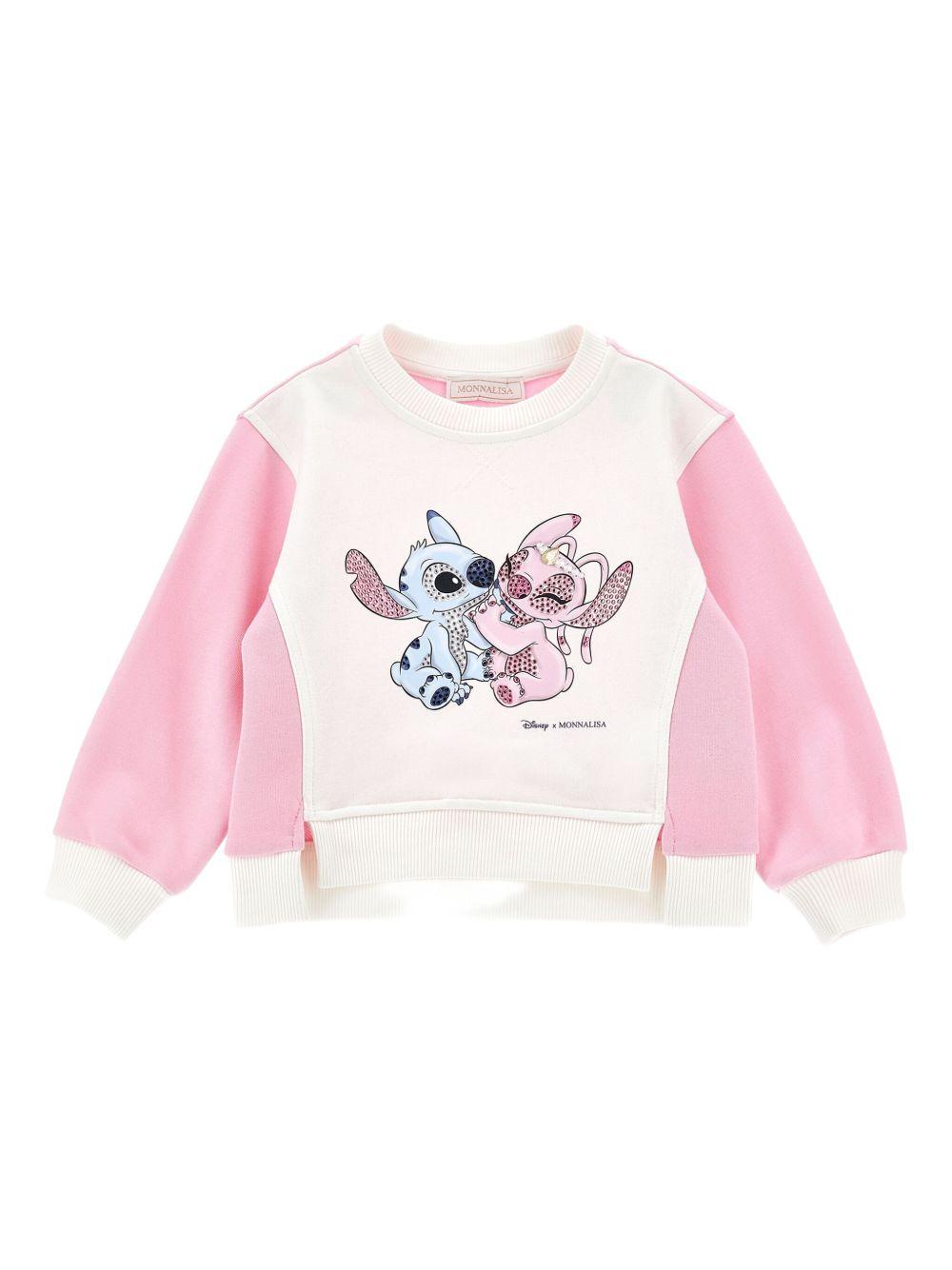 Felpa Crema e Rosa con Grafica Frontale 19F6066011 0190 MONNALISA KIDS 