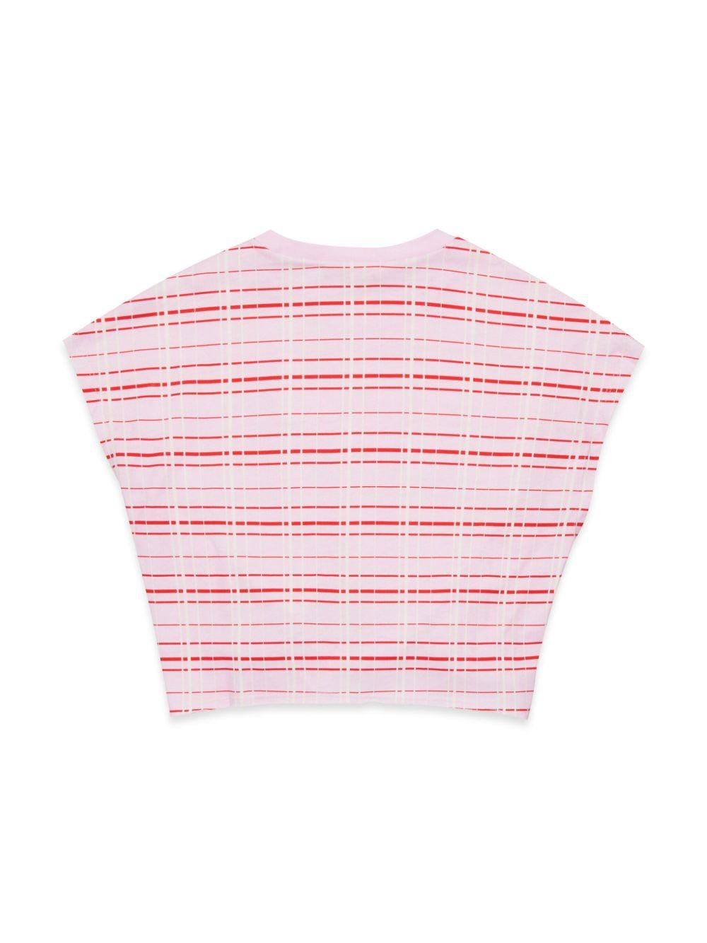 T-shirt rosa con fantasia orizzontale e logo
