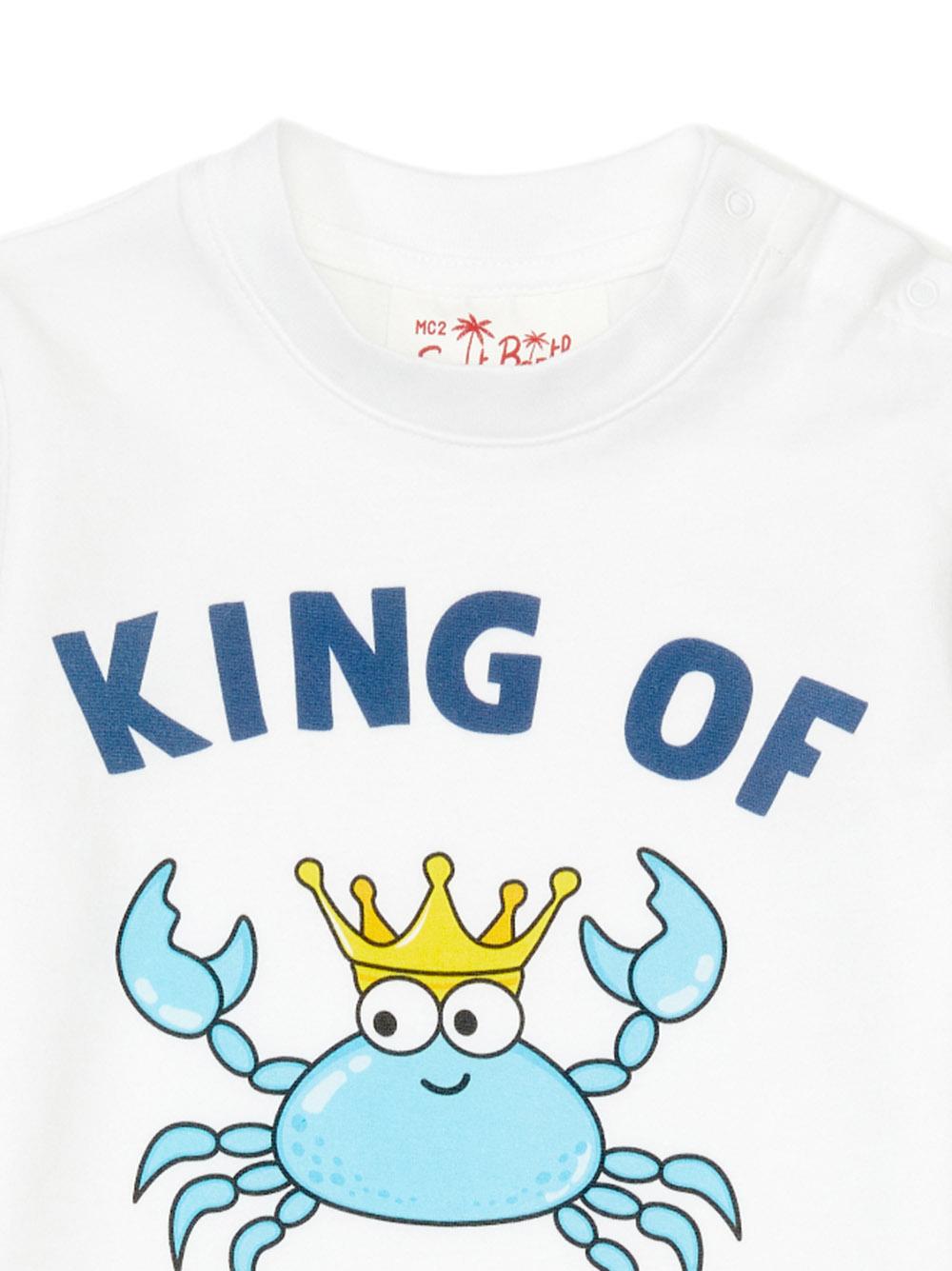 T-shirt bianca "King of beach" TSH0001 03031H MC2 SAINT BARTH KIDS 