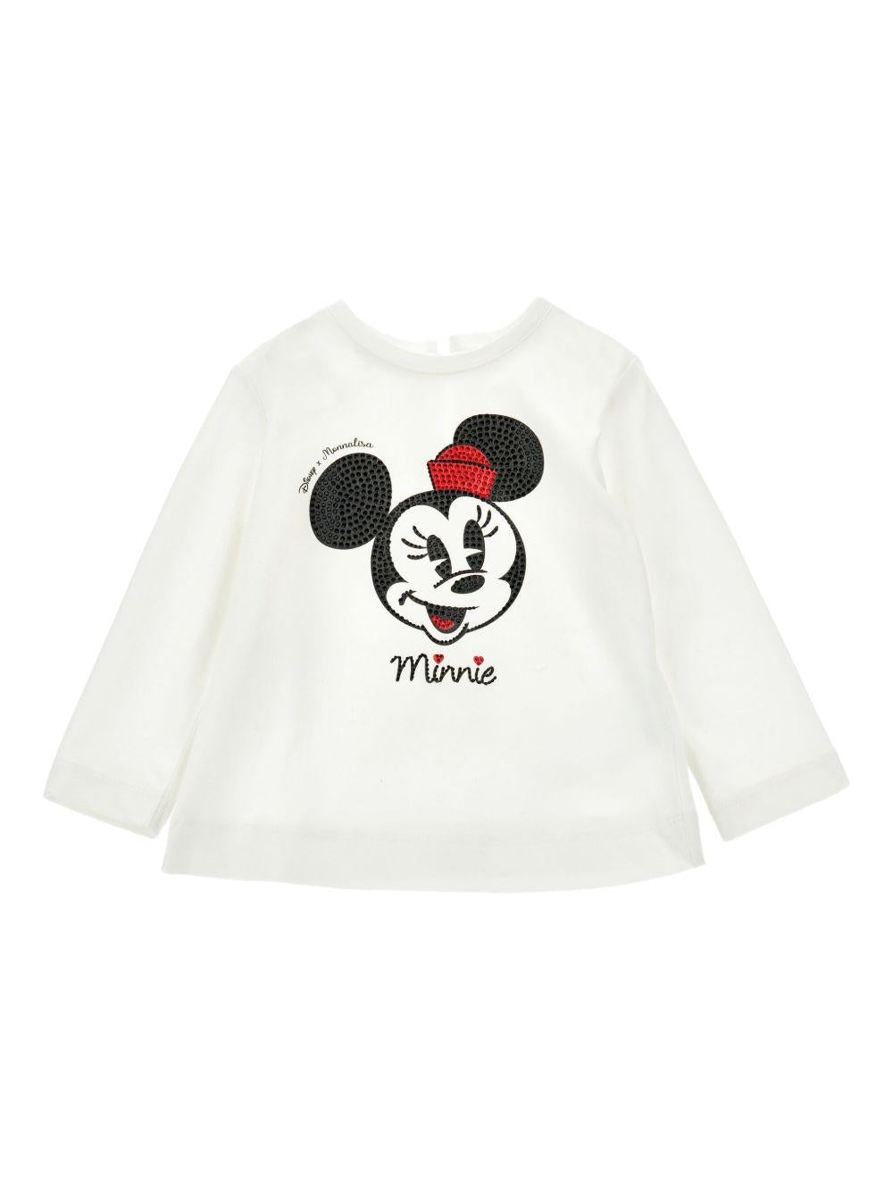T-shirt Bianca con Strass Frontali 19F631NP6005 0001 MONNALISA KIDS 