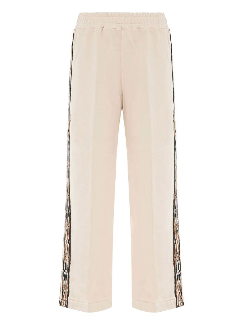 Pantalone panna con bande laterali ricamate PFKD03202 V4 AKEP 