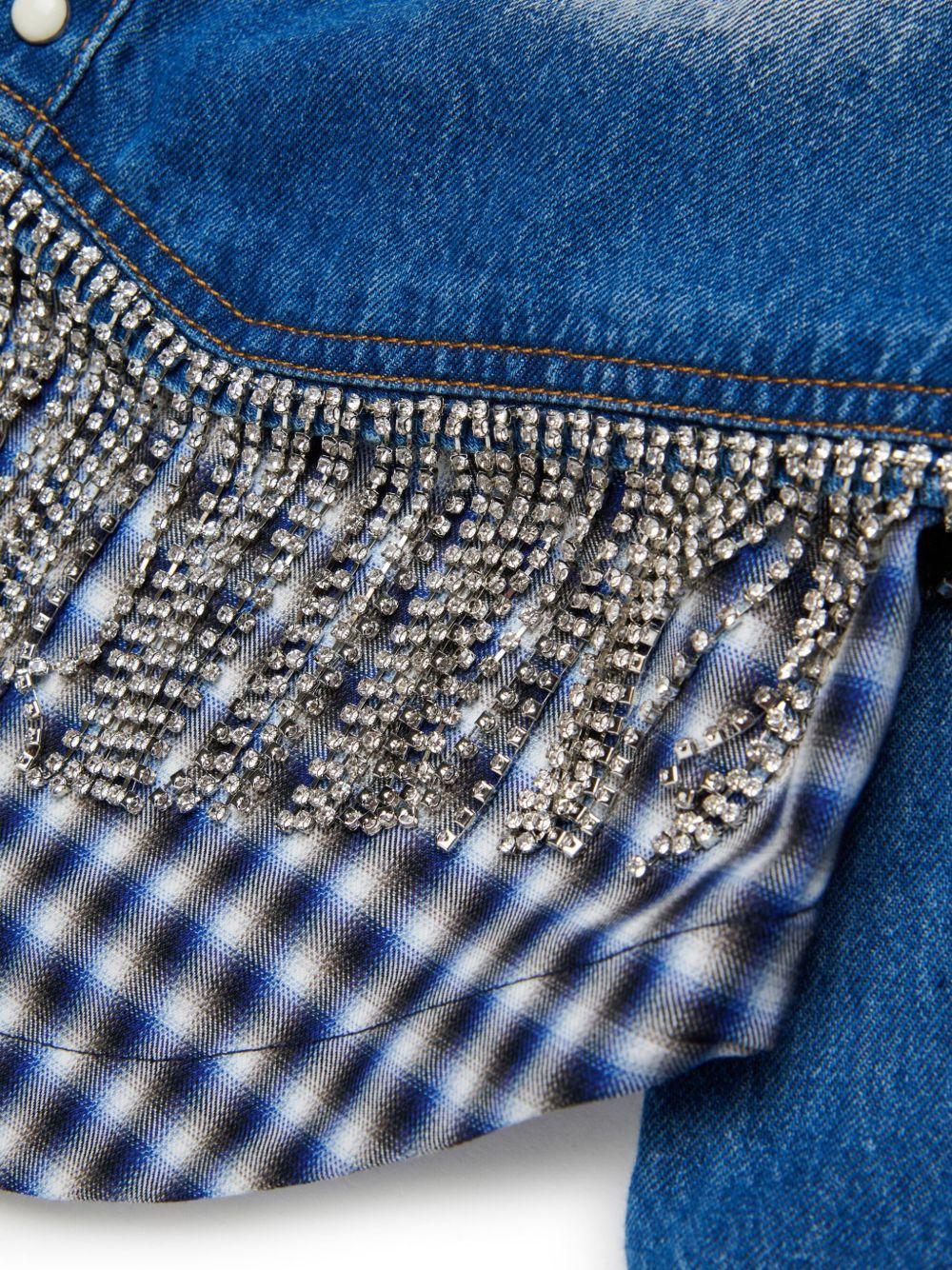 Giubbino denim con frange e strass