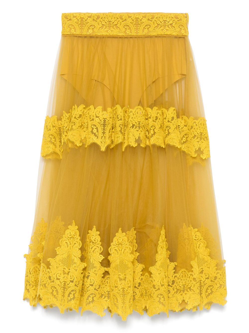 Gonna in tulle con decorazioni in pizzo curry