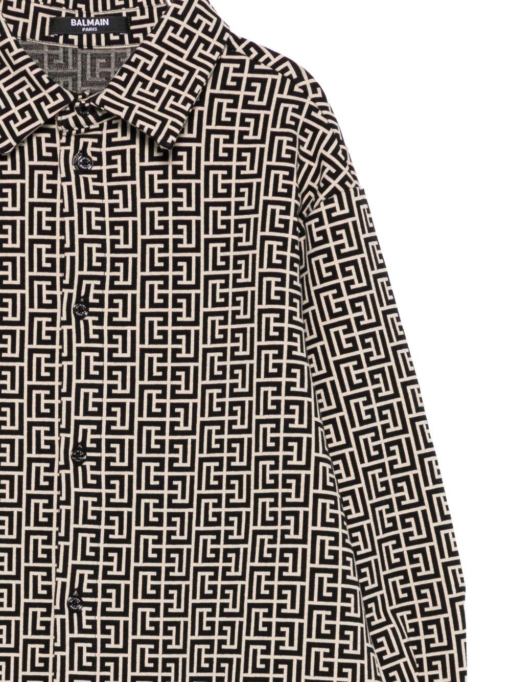 Camicia a Maniche Lunghe con Stampa Geometrica BX5P10Z2411 106NE BALMAIN KIDS 