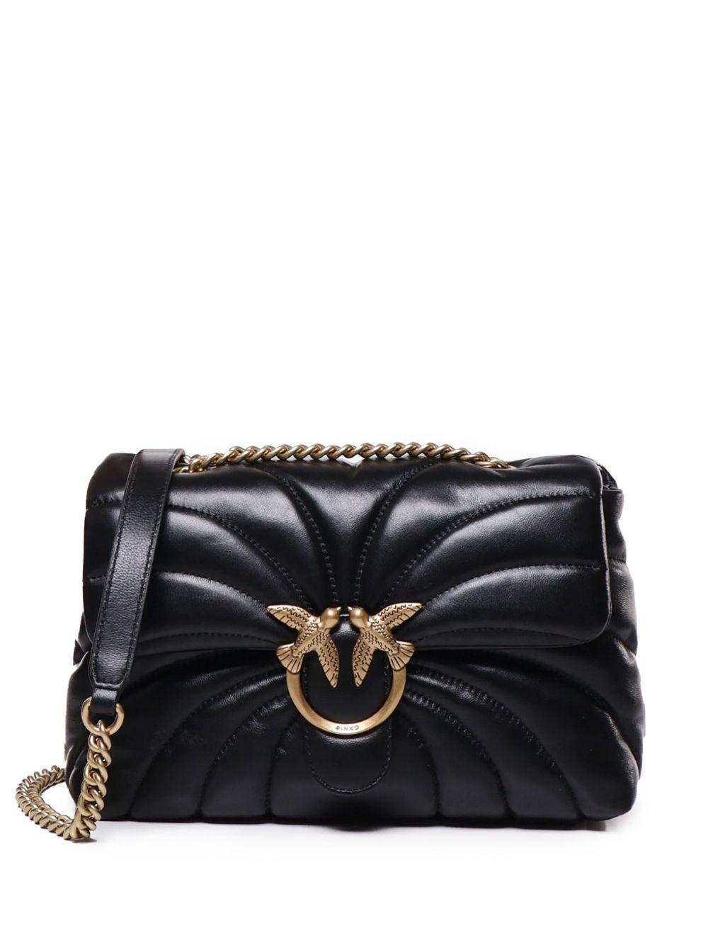 Borsa a Spalla Trapuntata in Pelle Nera con Tracolla a Catena 100038A1EX Z99Q PINKO 