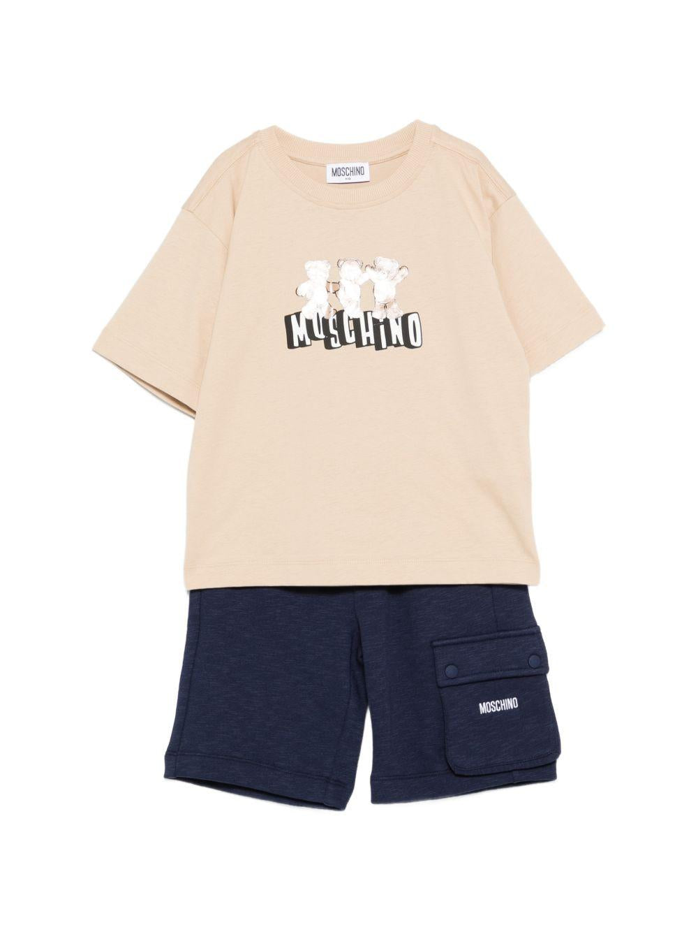 Completo t-shirt e shorts con logo HUG00WLCA88 83700 MOSCHINO KIDS 