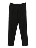 Straight black trousers with pleats and front closure