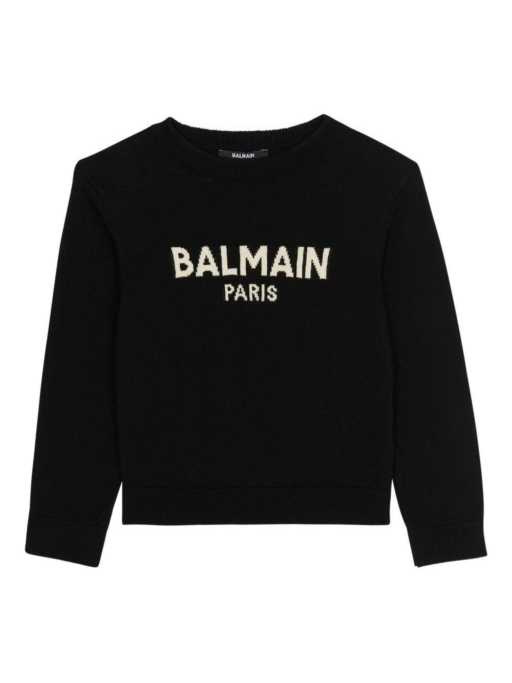Maglione Girocollo Nero con Logo BX9P00Z2312 930AV BALMAIN KIDS 