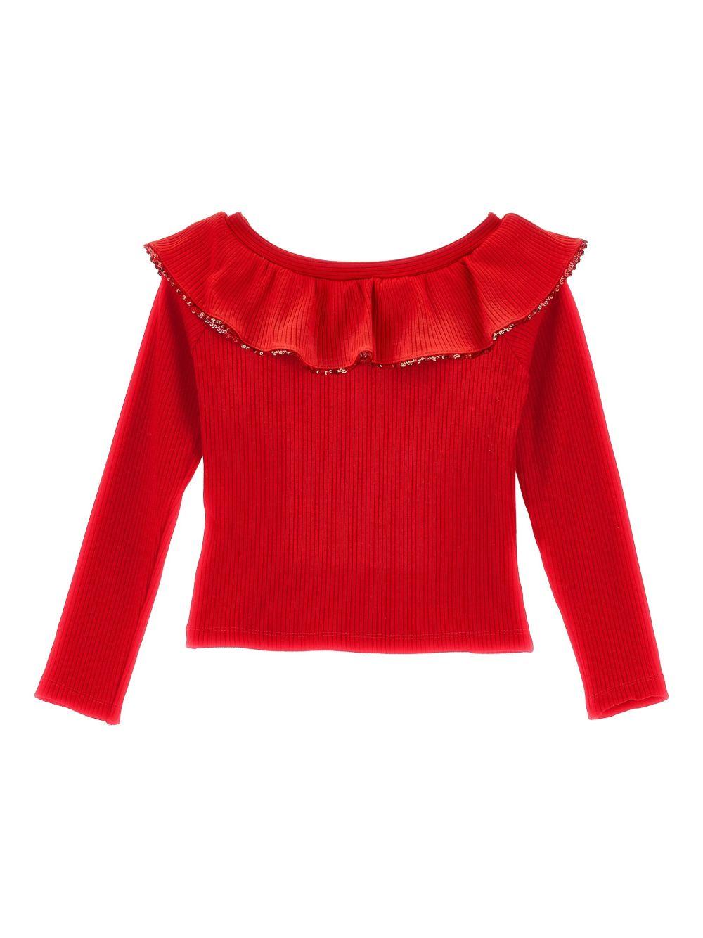 Top Rosso in Maglia con Paillettes e Girocollo 71F6076214 0043 MONNALISA KIDS 