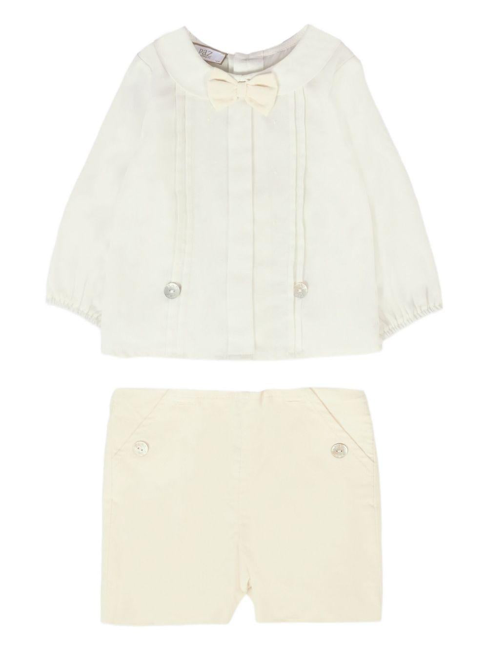 Set panna con camicia plissettata e shorts 106C152844 60T721 PAZ RODRIGUEZ KIDS 