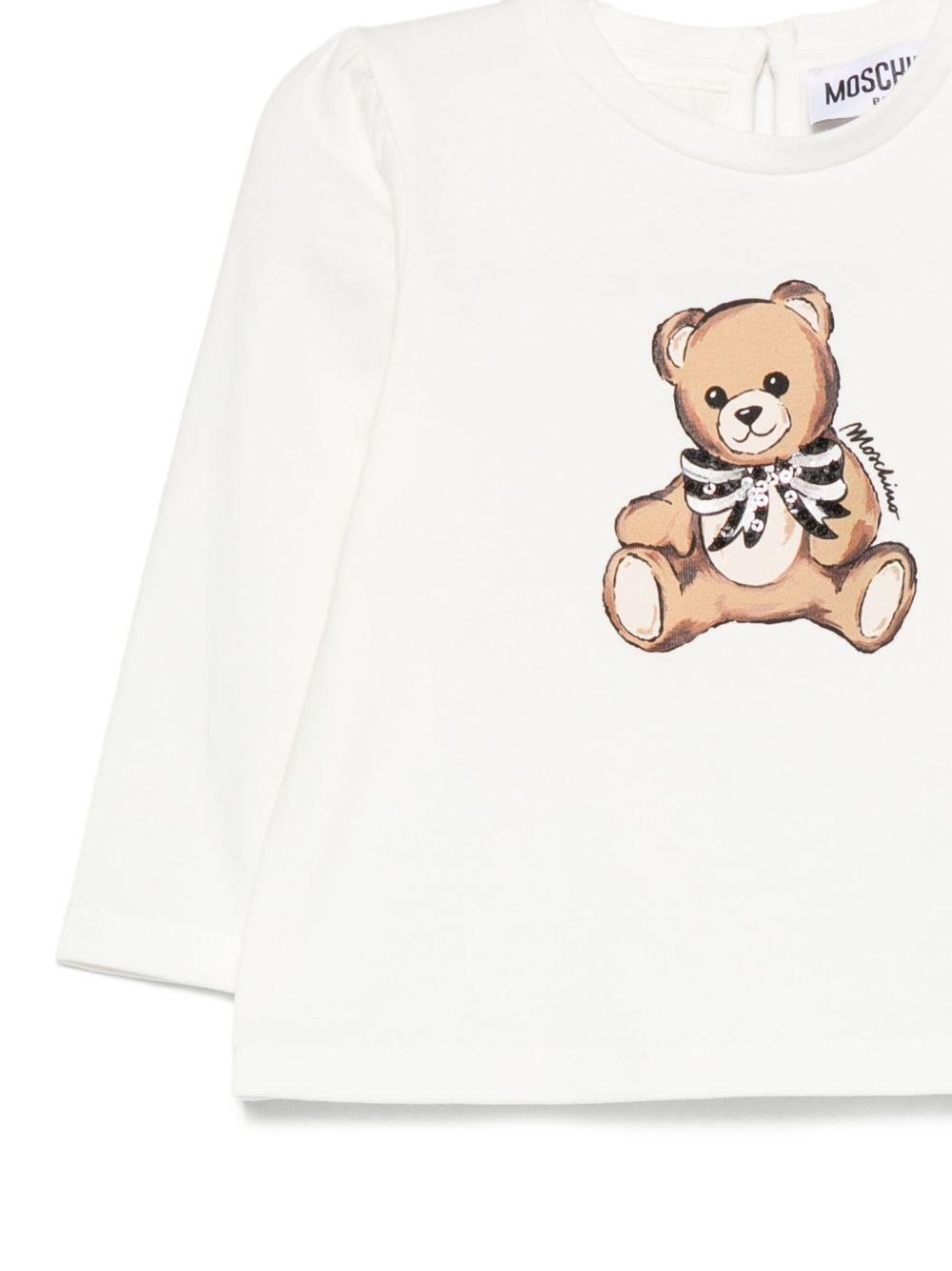 T-shirt a maniche lunghe con stampa Teddy Bear MEO001LBA11 10063 MOSCHINO KIDS 