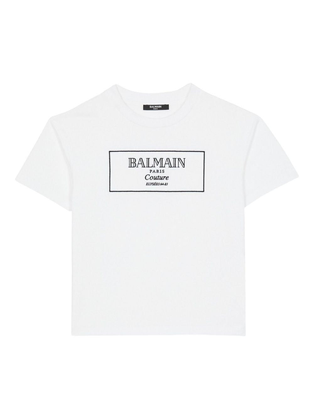 T-shirt a Maniche Corte con Logo BX8P51Z3186 100NE BALMAIN KIDS 