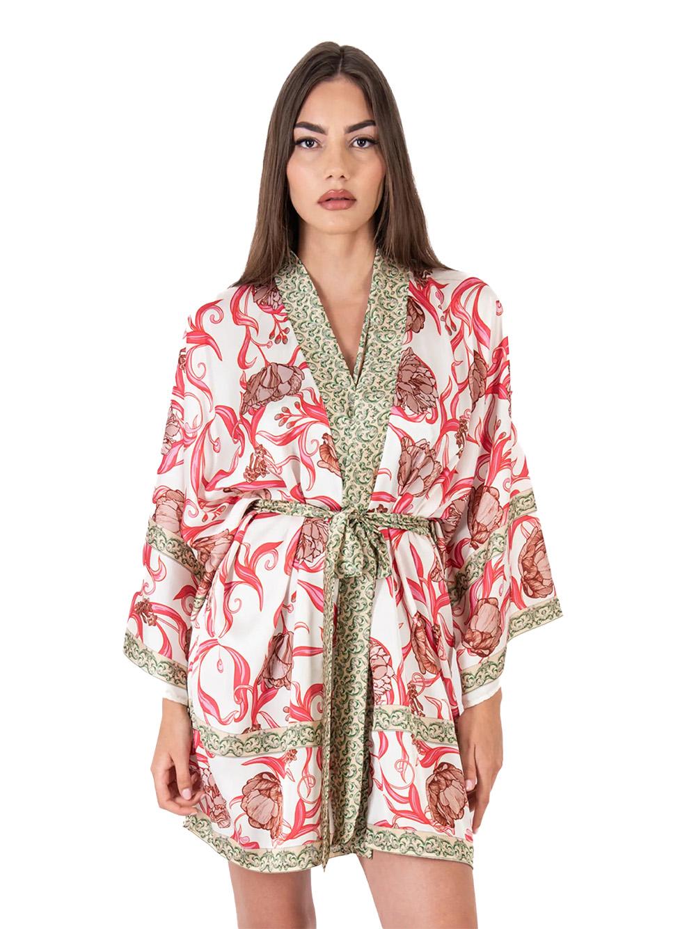 Kimono corto  beige con fantasia