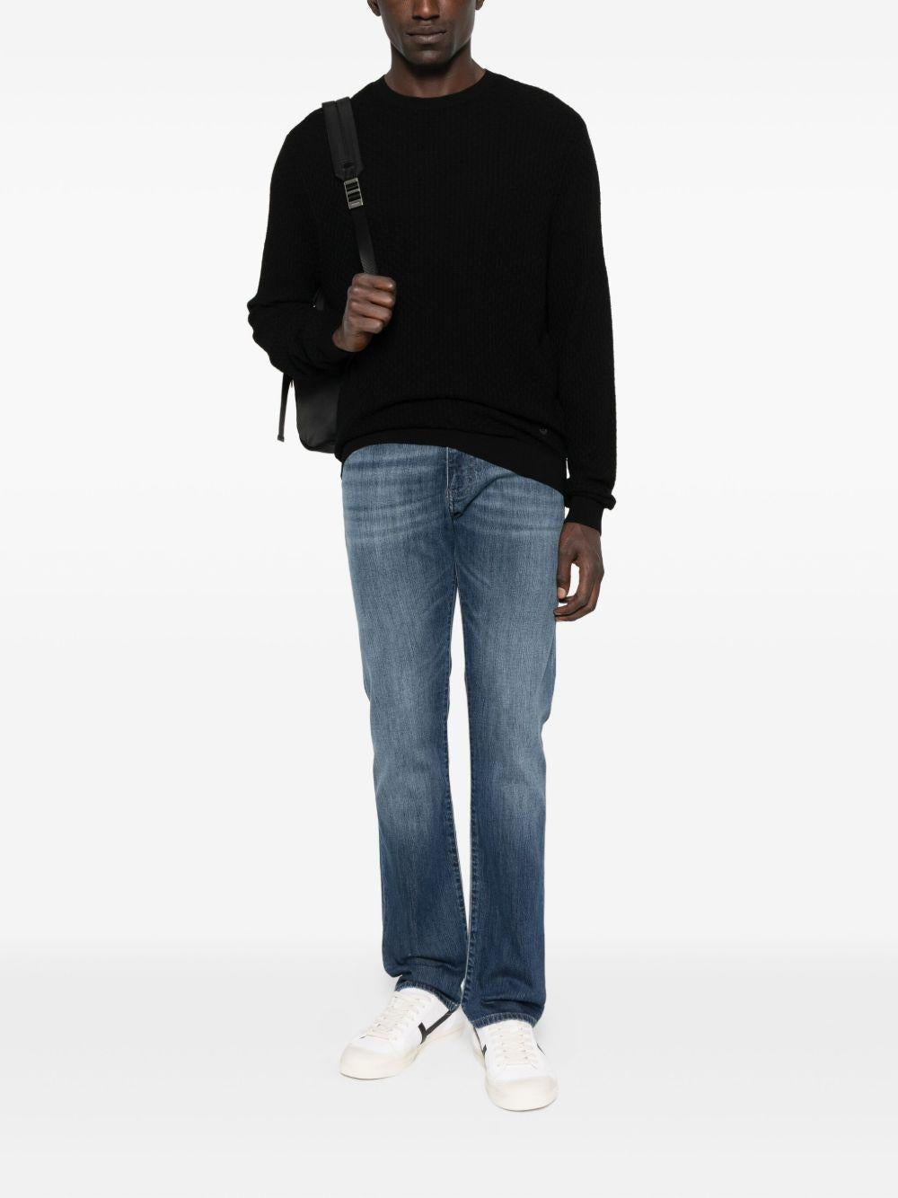 Maglione nero in lana testurizzata EM002196AF13851 FC038 EMPORIO ARMANI 