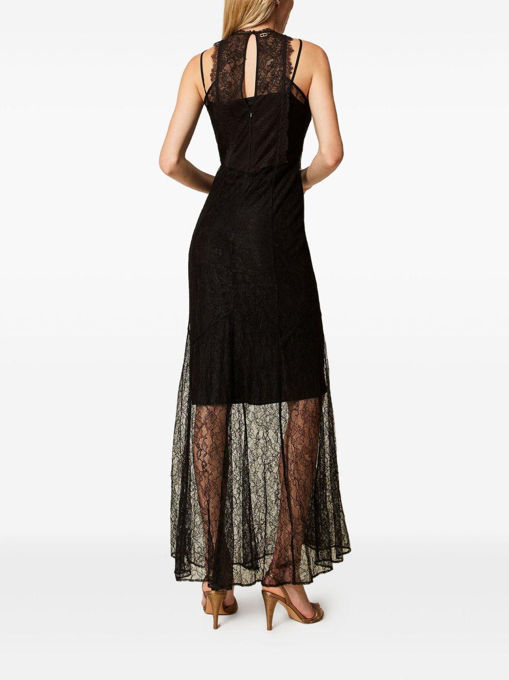 Abito Lungo Nero in Pizzo con Inserti Trasparenti 252TT2263 00006 TWINSET 