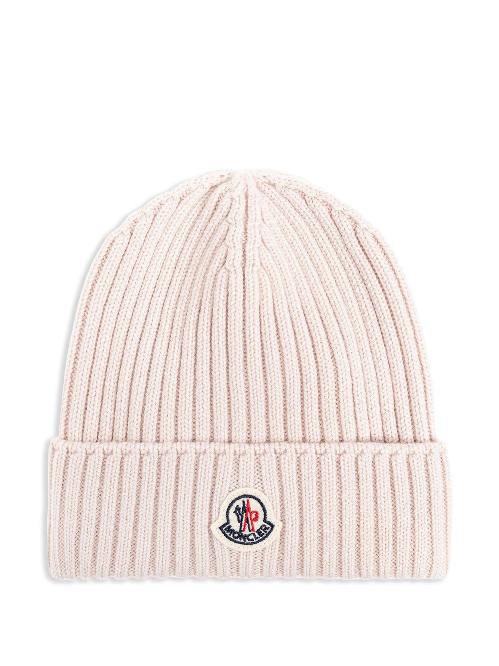 Cappello a coste rosa logo centrale 9543B00006M1131 50V MONCLER KIDS 