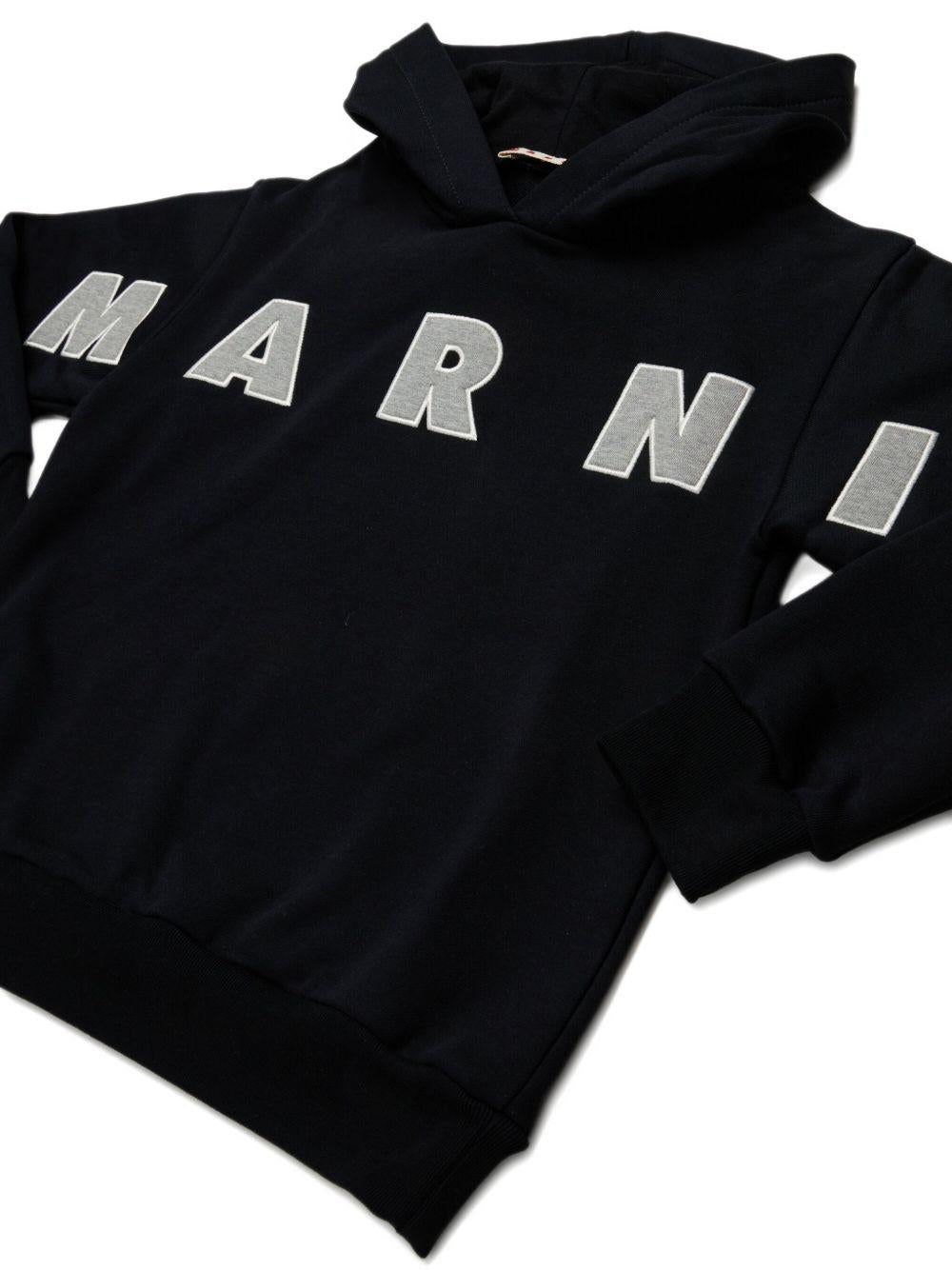 Felpa nera con cappuccio e logo applicato M01266M00V0 0M90D MARNI KIDS 