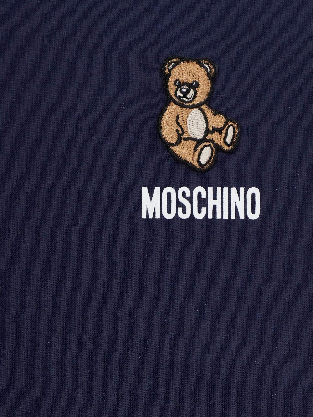 T-shirt in cotone con logo ricamato HUM05TLAA02 40016 MOSCHINO KIDS 