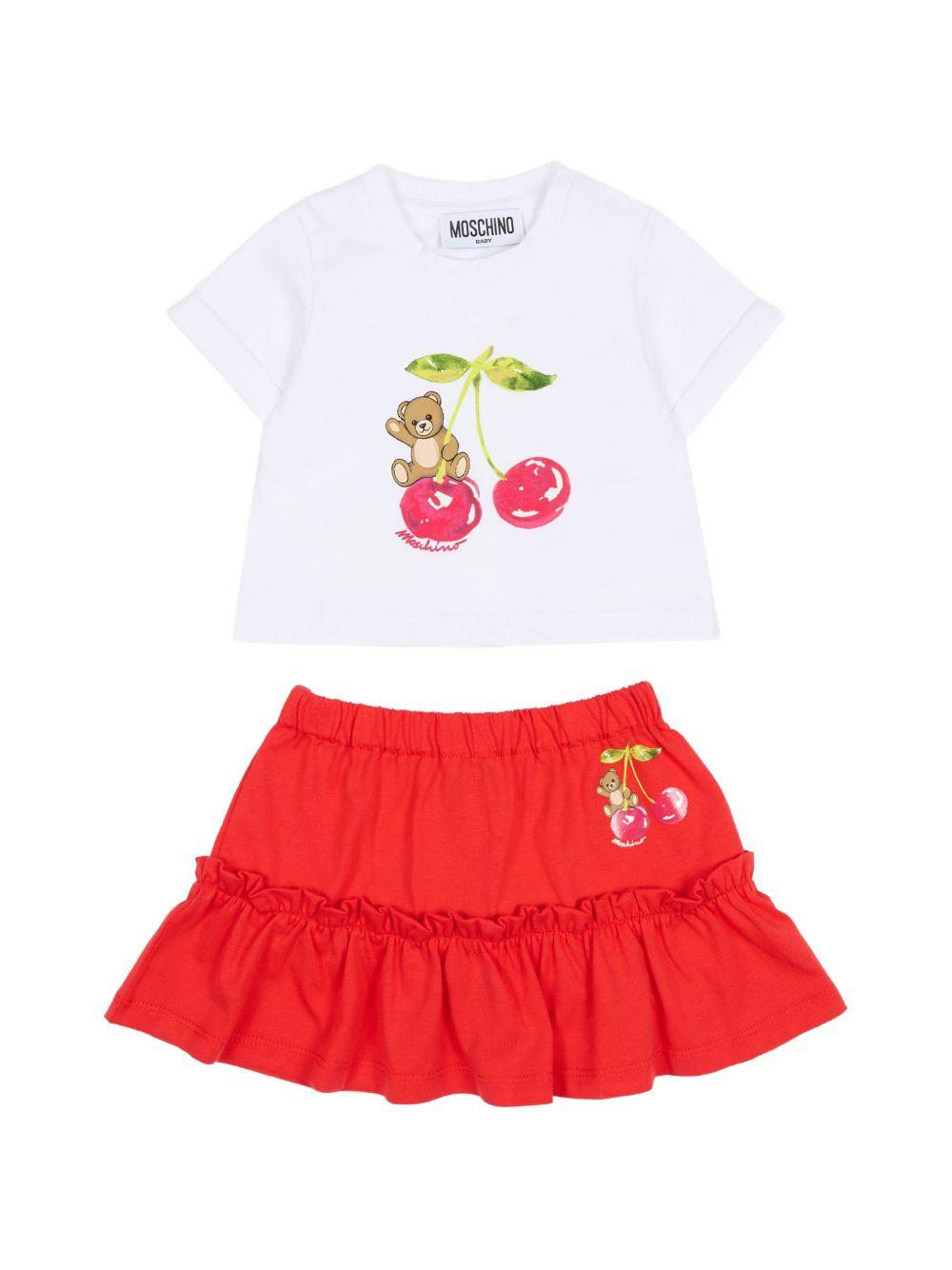 Completo t-shirt e gonna con stampa orsetto MDG01TLAA02 82298 MOSCHINO KIDS 