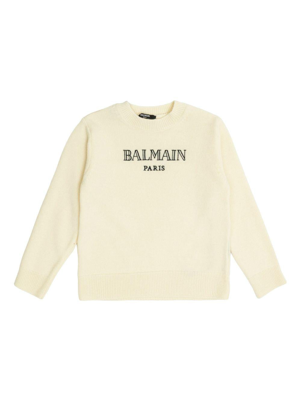 Maglione Beige con Logo Ricamato BX9P60Z3294 102NE BALMAIN KIDS 