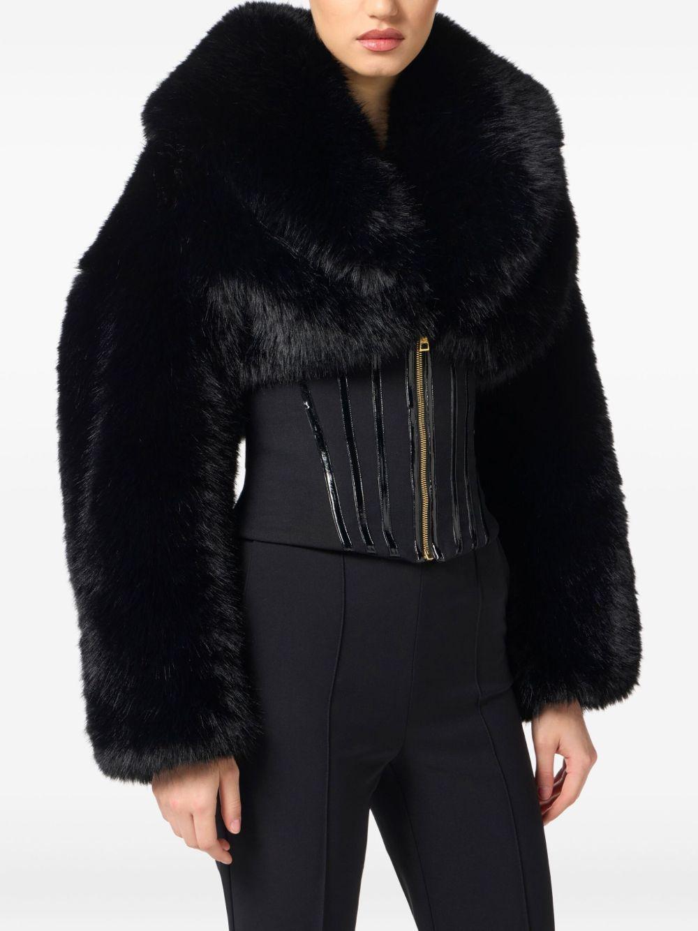 Giacca Nera Effetto Pelliccia con Corsetto GB05A57E2 110 ELISABETTA FRANCHI 