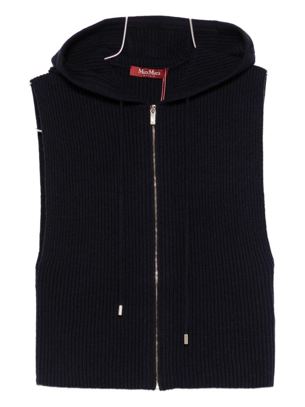 Giacca blu notte in maglia a coste con cappuccio 2526356012600 008 MAX MARA STUDIO 