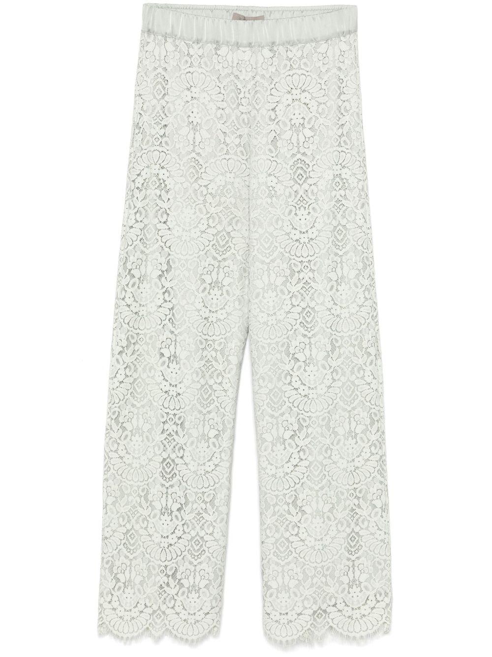 Pantalone verde giada ricami traforati