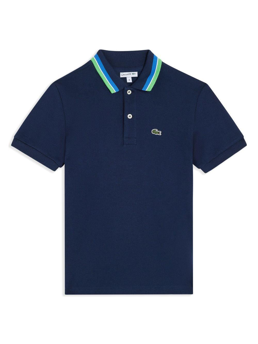Polo blu colletto a righe PJ9702 IH9 LACOSTE KIDS 